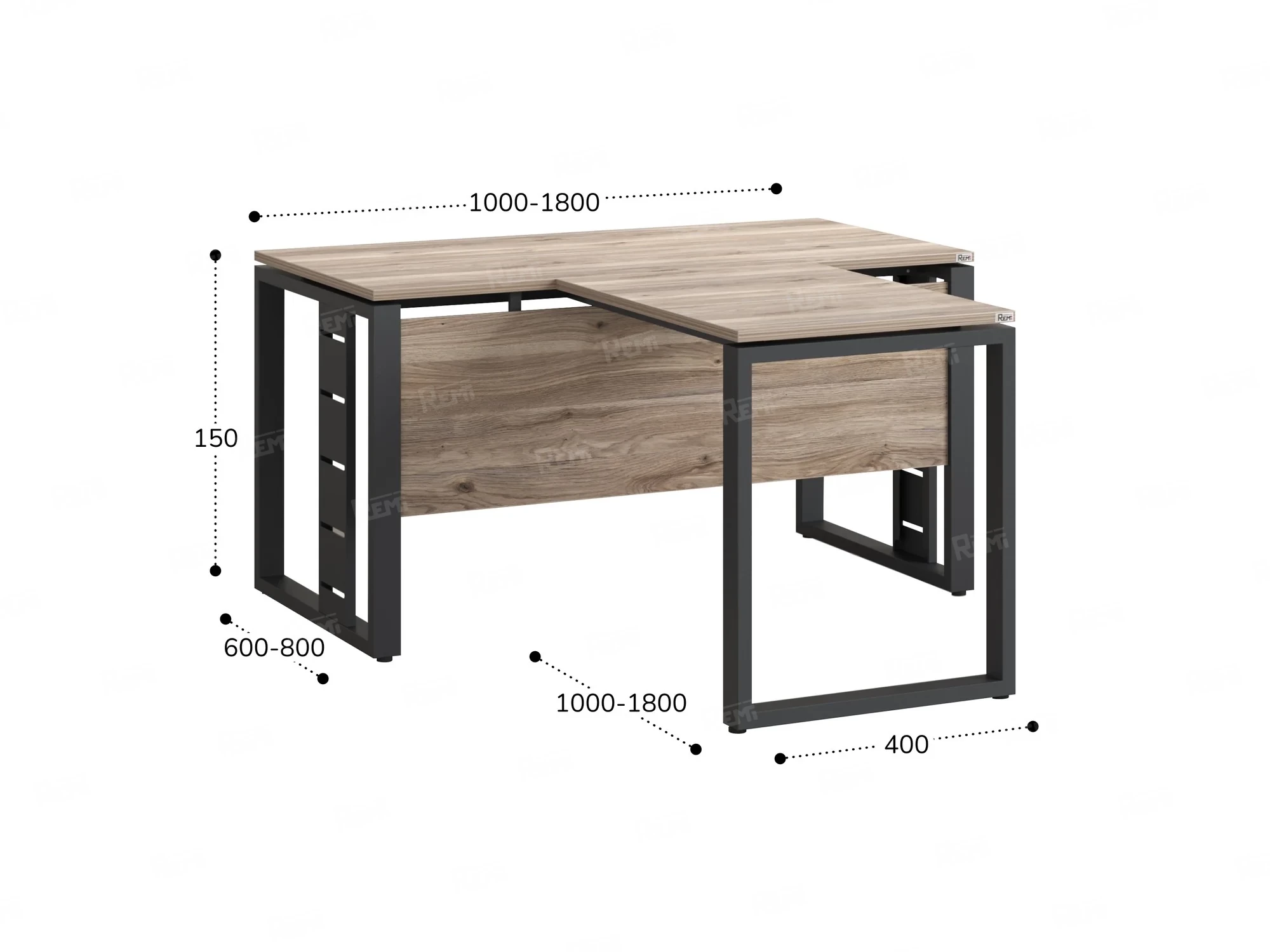 Стол с брифингом с парящей столешницей на О-образных опорах с экраном ЛДСП RM045-16x7 1600x2300x750 Дуб Маувелла/Серый