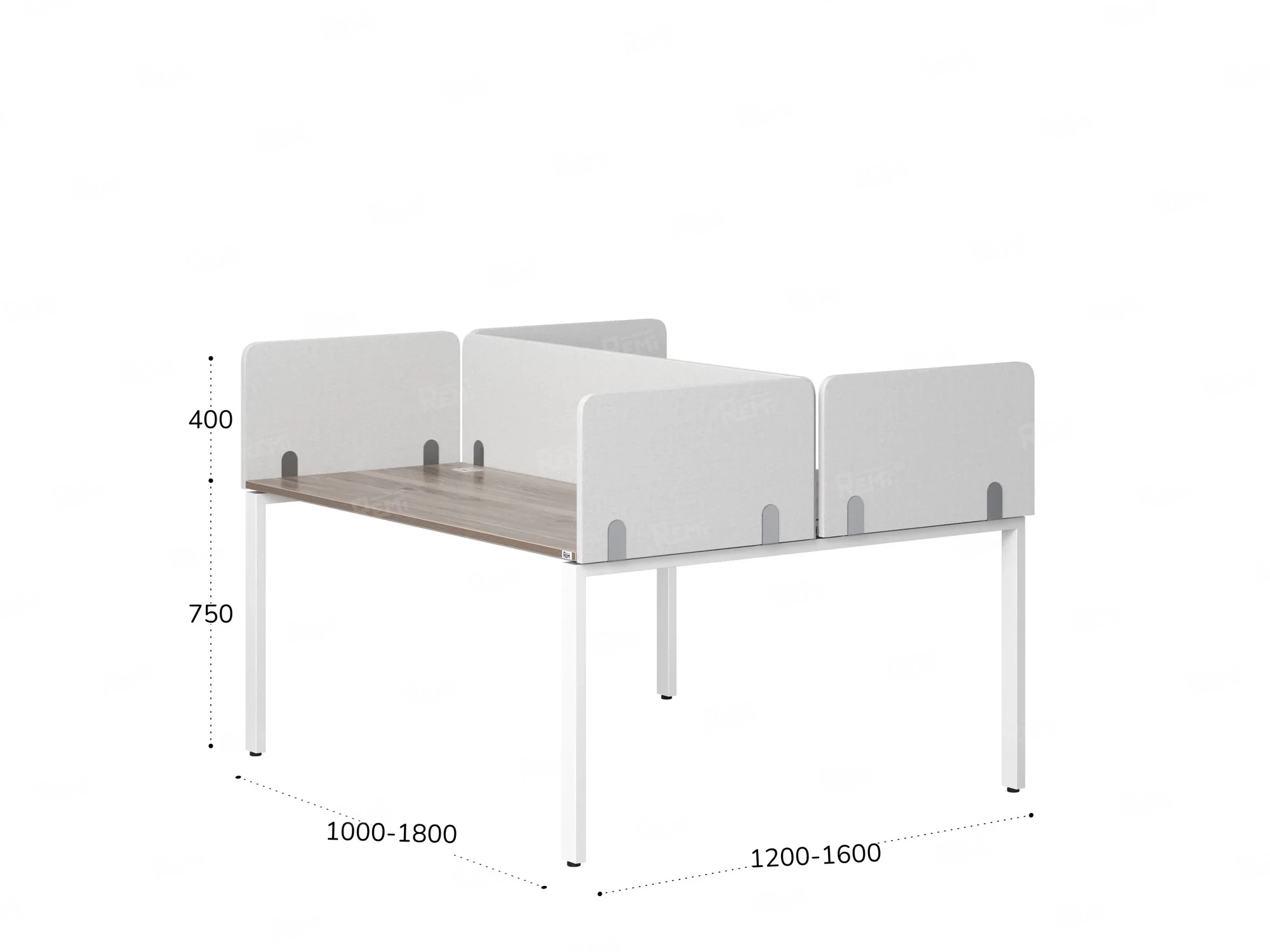 Бенч-система, 2 рабочих места, на П-образных опорах, 5 тканевых экрана 1200x1400x750 RM165-3-12x14 Дуб Маувелла/Белый