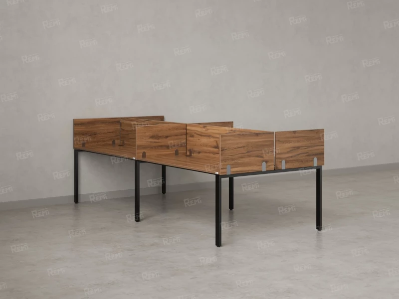 Бенч-система, 4 рабочих места, на П-образных опорах, 8 ЛДСП экранов 2800x1400x750 RM166-2-14x14 Дуб Юстус/Черный