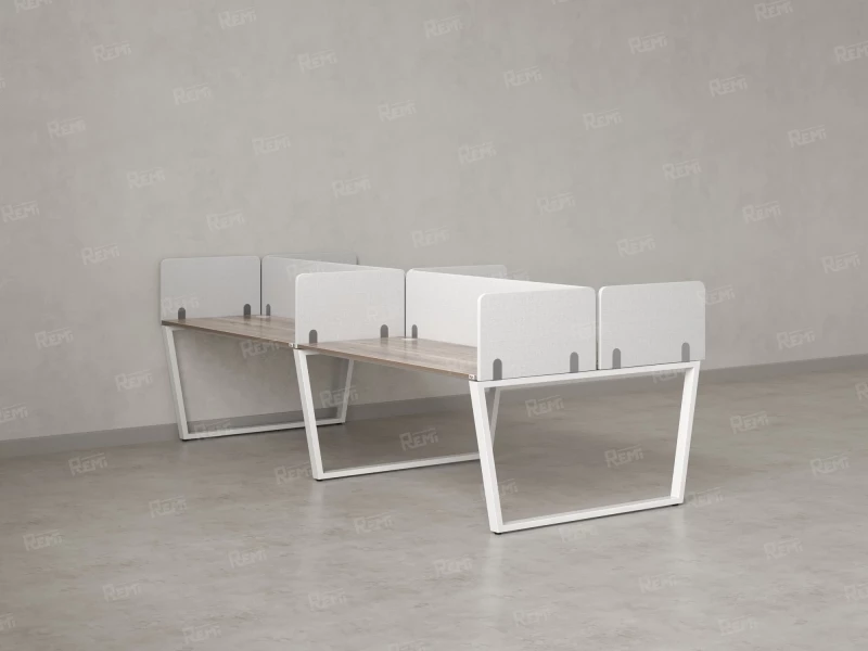 Бенч-система, 4 рабочих места, на U-образных опорах, 8 тканевых экранов 2400x1400x750 RM173-1-12x14 Дуб Маувелла/Белый