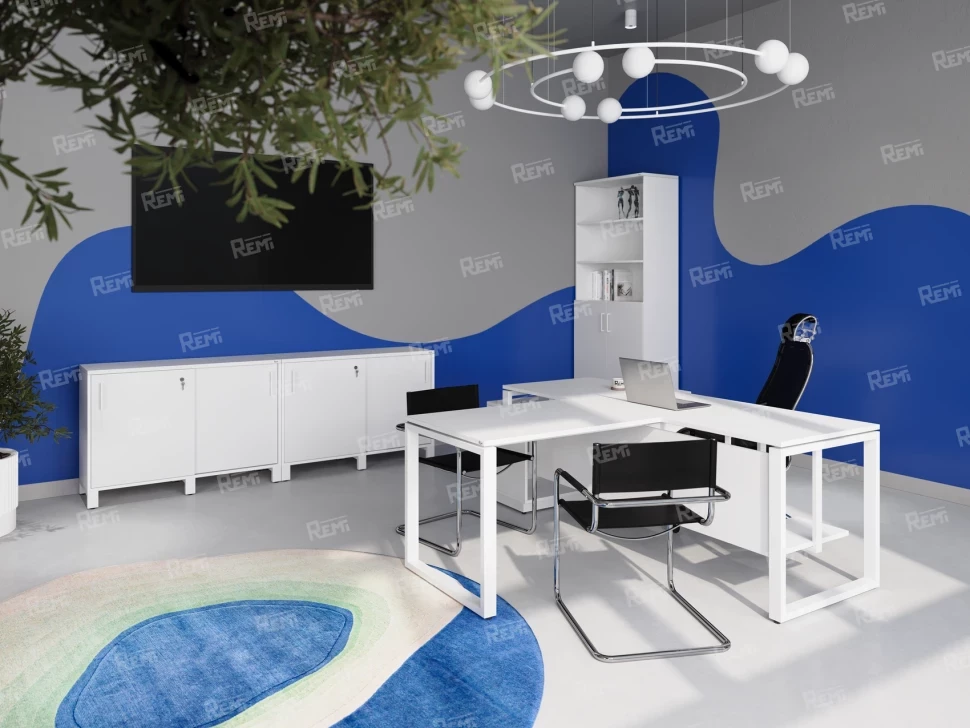 Стол прямой с подвесной тумбой, П-опора 1800x800x750 RM038-18x8 Белый/Белый