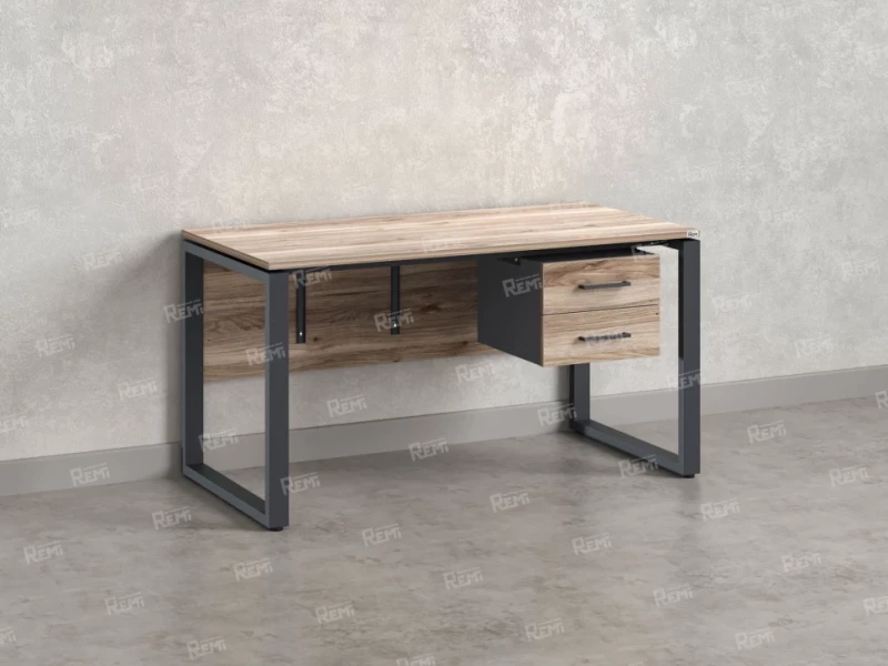 Стол прямой, подвесная тумба, ЛДСП экран, О-опора 1800x800x750 RM033-18x8 Дуб Маувелла/Серый