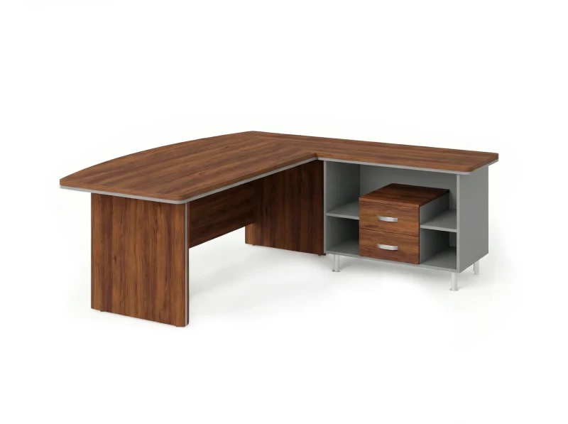 BRL RB070-160x200R Стол рук-ля угл. R с тумбой 2 ящика 1600х2000х760 Орех Вармия/Серый вулканический