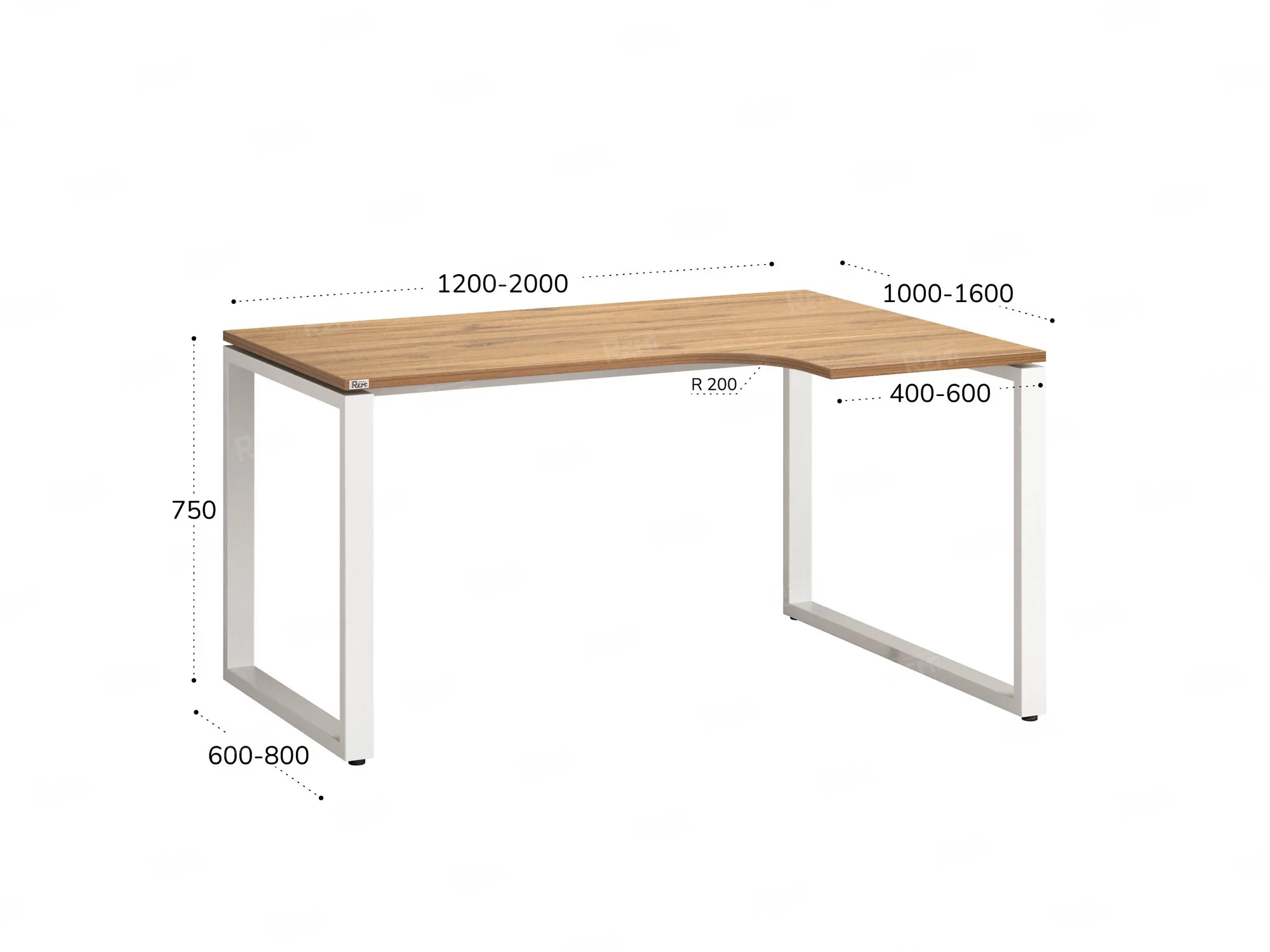 Стол угловой, О-опора, правый 1400x900/1200x750, RM054-14x9-12 Дуб Юстус/Белый
