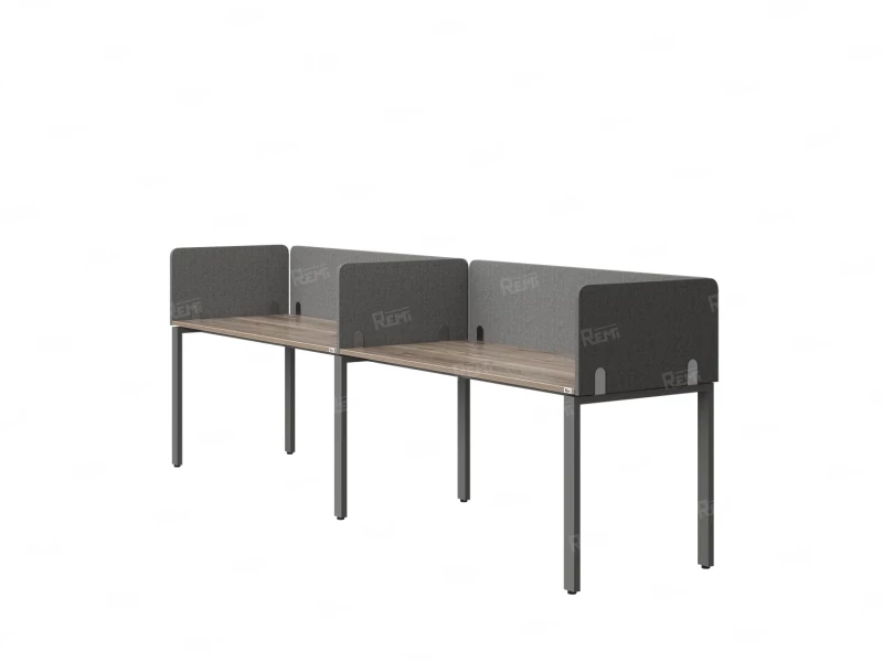 Бенч-система в 1 ряд, 2 рабочих места 5 тканевых экранов 2400x700x750 RM167-1-24x7 Дуб Маувелла/Серый