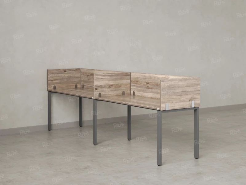 Бенч-система в 1 ряд, 2 рабочих места 5 ЛДСП экранов 3200x600x750 RM167-2-32x6 Дуб Маувелла/Серый