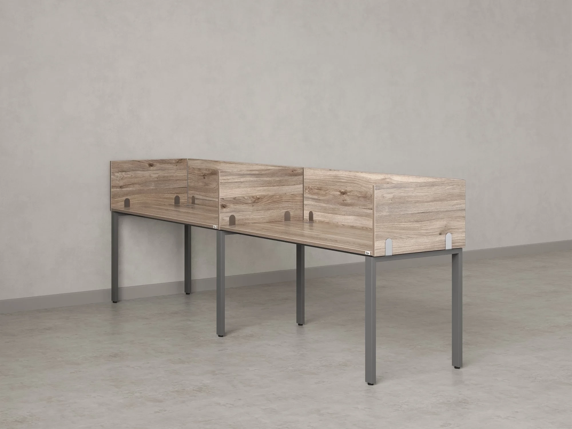 Бенч-система в 1 ряд, 2 рабочих места 5 ЛДСП экранов 3200x600x750 RM167-2-32x6 Дуб Маувелла/Серый