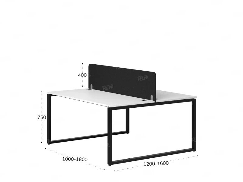 Бенч-система, 2 рабочих места, с одним тканевым экраном 1200x1400x750 RM169-1-12x14 Белый/Черный