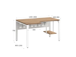 Стол угловой, экран металл, П-опора, левый 1400x900/1200x750, RM059-14x9-12 Дуб Юстус/Белый