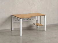 Стол угловой, экран металл, П-опора, левый 1400x900/1200x750, RM059-14x9-12 Дуб Юстус/Белый