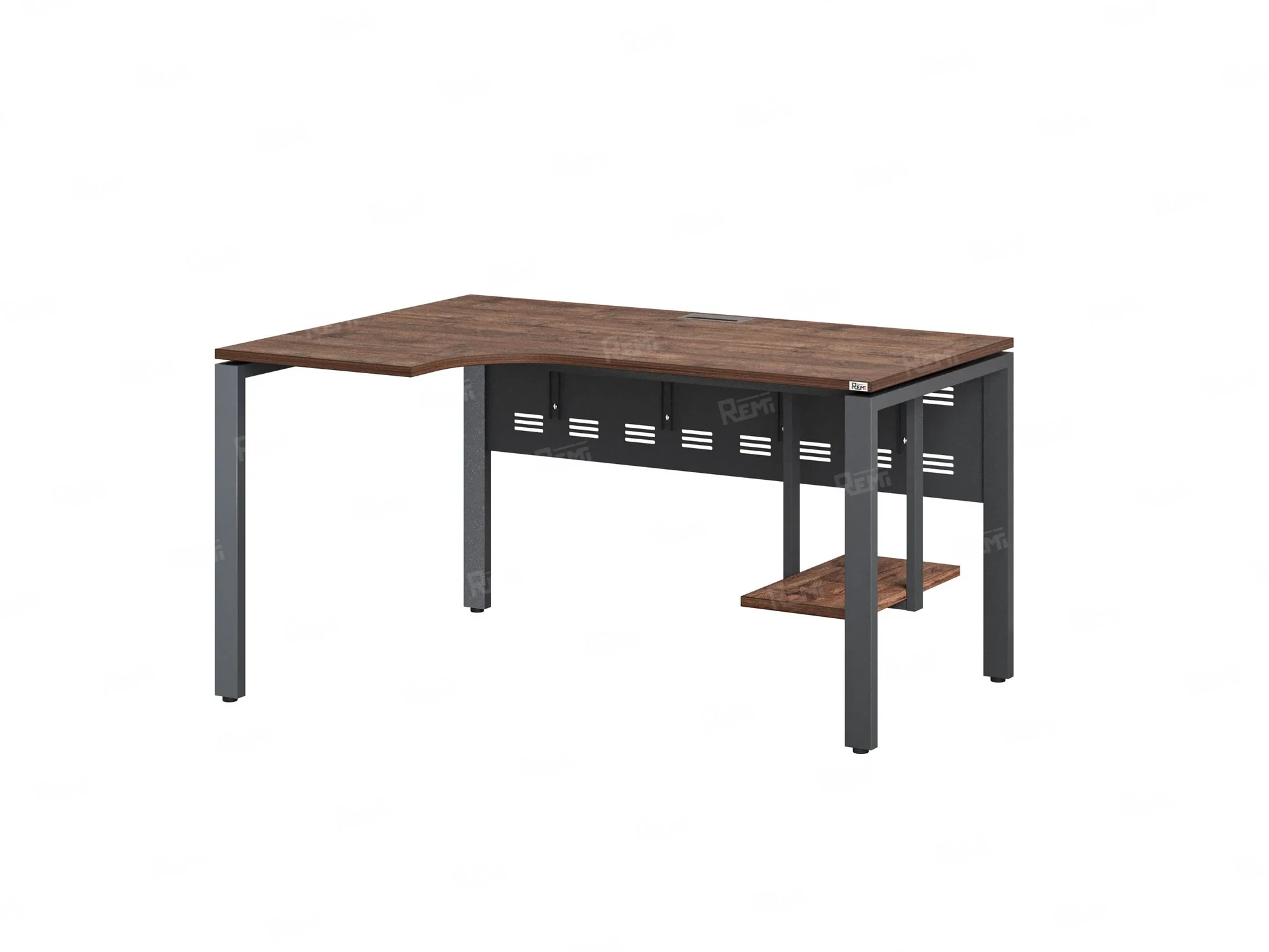 Стол угловой, экран металл, П-опора, левый 1800x800/1000x750, RM059-18x8-10 Дуб Апрельский шоколад/Серый