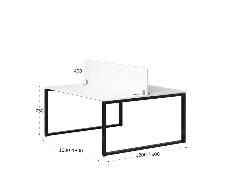 Бенч-система, 2 рабочих места, с одним экраном ЛДСП 1600x1200x750 RM169-2-16x12 Белый/Черный