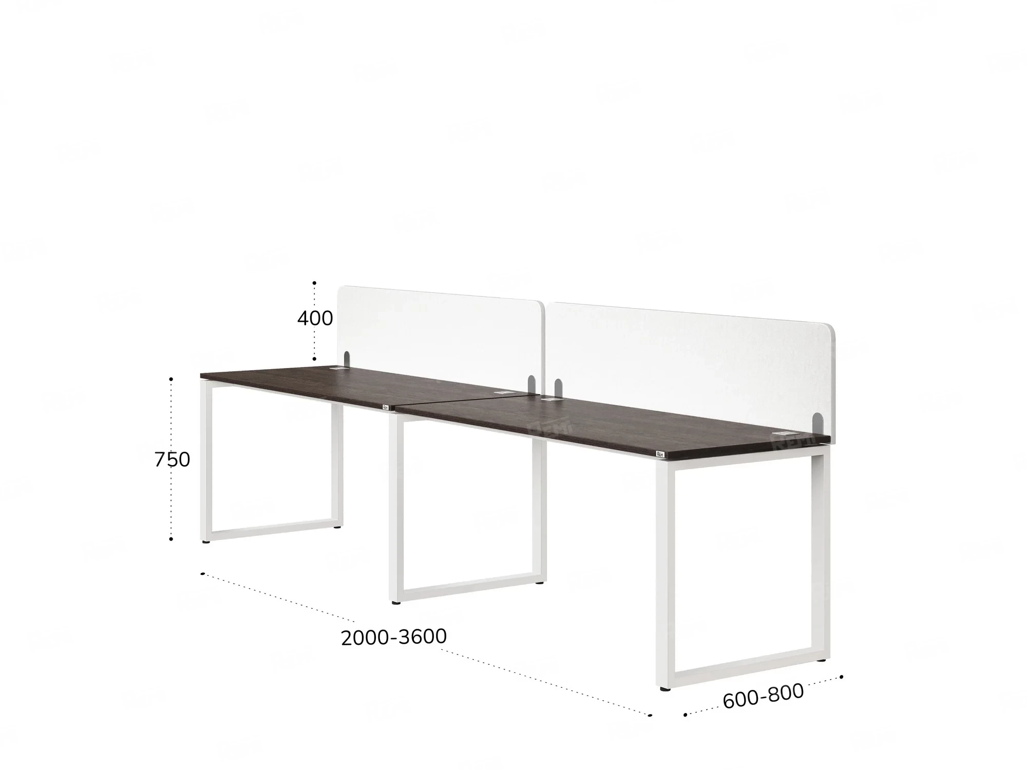 Бенч-система в 1 ряд, 2 рабочих места 2 тканевых экранов 2000x700x750 RM168-3-20x7 Дуб Апрельский шоколад/Белый