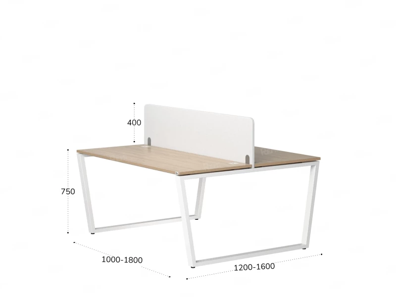 Бенч-система, 2 рабочих места, с одним тканевым экраном 1200x1400x750 RM172-1-12x14 Вяз Швейцарский светлый/Белый