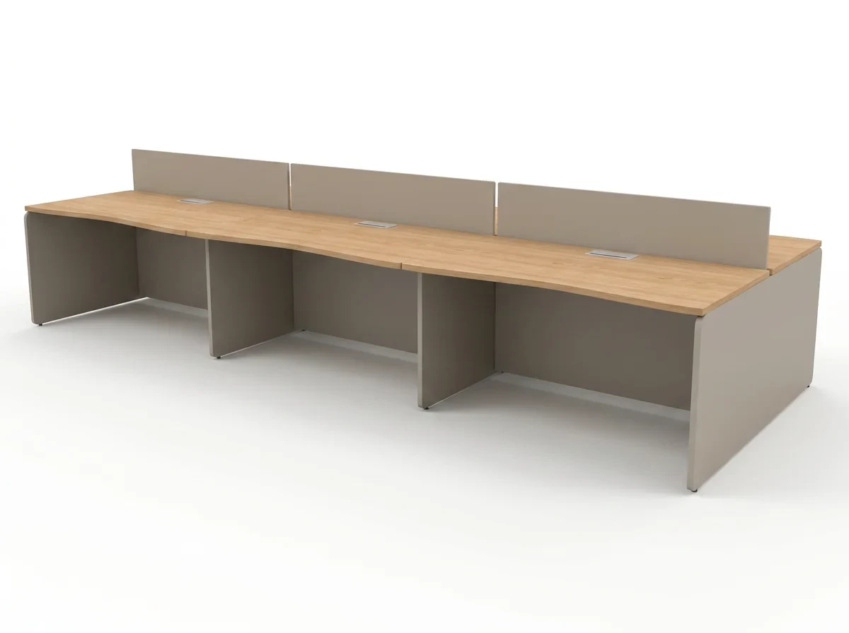 Двусторонний бенч RAC014 эргономичный на 6 мест, с экраном, без заглушек 420x160x73,5см Акация Шеффилд/Серый камень, Серия Аккорд / Accord. Серия Аккорд / Accord. Серия Аккорд / Accord
