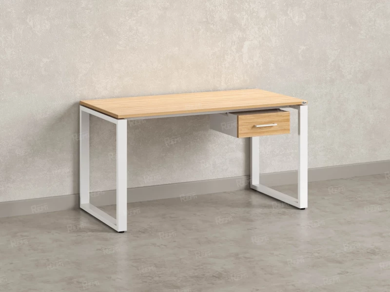 Стол прямой с подвесной тумбой, О-опора 1600x600x750 RM036-16x6 Вяз Швейцарский светлый/Белый