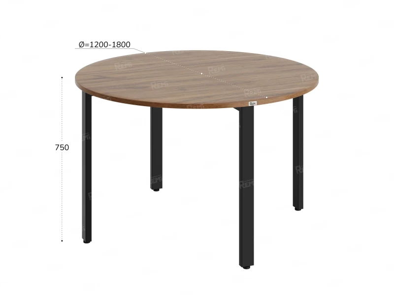 Круглый стол на П-образных опорах 1400x1400x750 RM186-14x14 Дуб Юстус/Черный