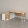 Стол прямой с тумбой L, ЛДСП экран, О-опора 1800x600x750 RM013L-18x6 Вяз Швейцарский светлый/Белый