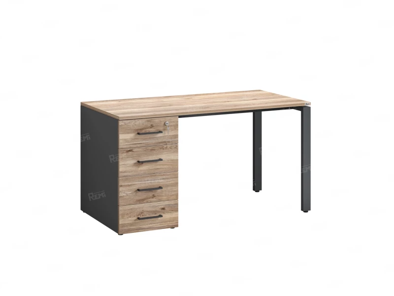 Стол прямой с тумбой на П-образных опоре, левый 1600x700x750 RM102-16x7 Дуб Маувелла/Серый