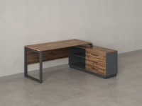 Стол прямой с тумбой R, ЛДСП экран, О-опора 1600x1400x750 RM012R-16x6 Дуб Юстус/Серый