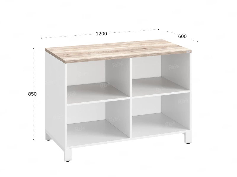 Стеллаж низкий, 4 ячейки 1200х600х850 RM145-12x6 Дуб Маувелла/Белый