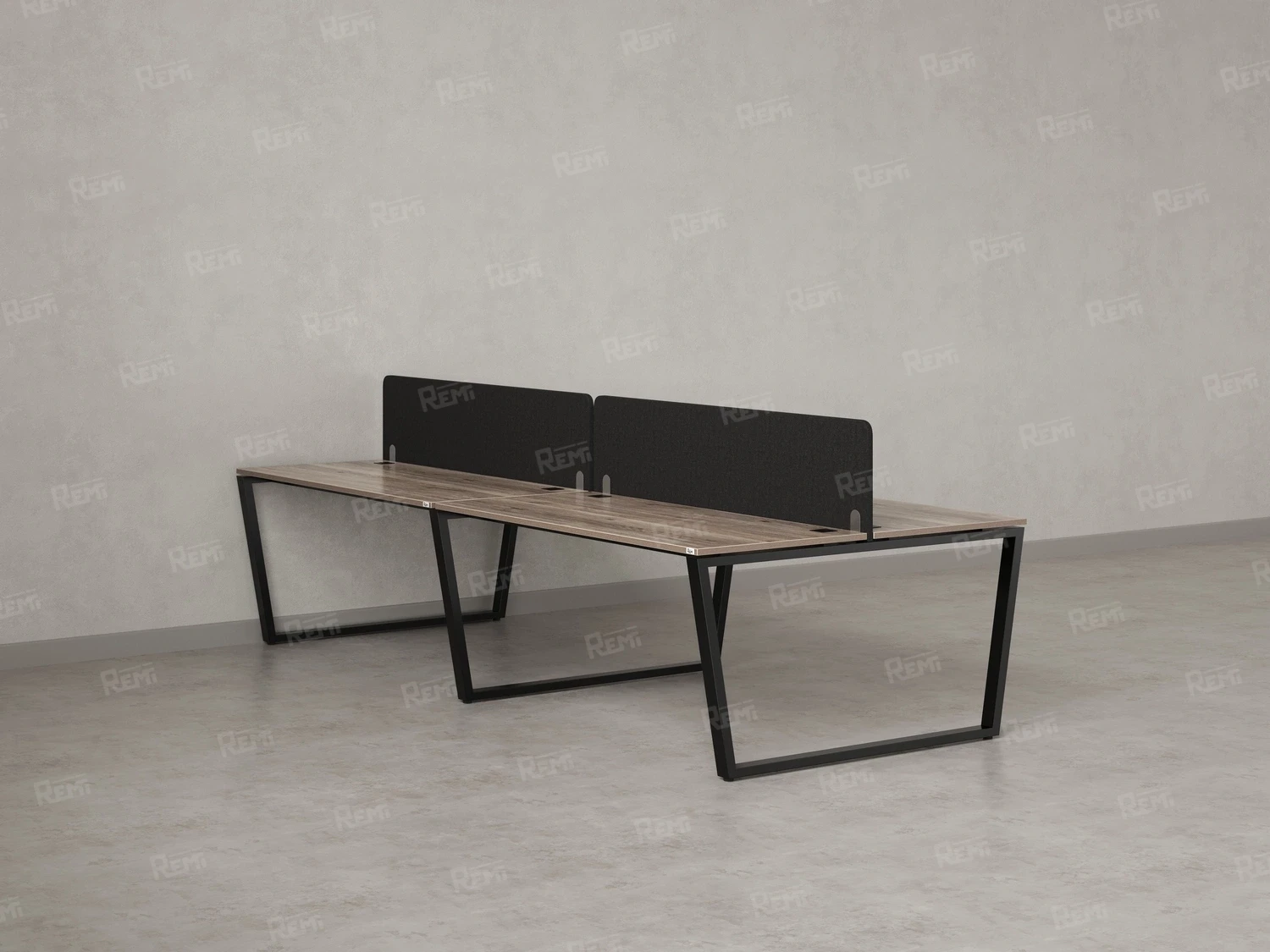 Бенч-система, 4 рабочих места, на U-образных опорах, 2 тканевых экранов 3600x1600x750 RM173-3-18x16 Дуб Маувелла/Черный