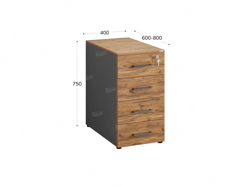 Тумба приставная, 4 ящика 400x600x750 RM121-40x60 Дуб Юстус/Серый