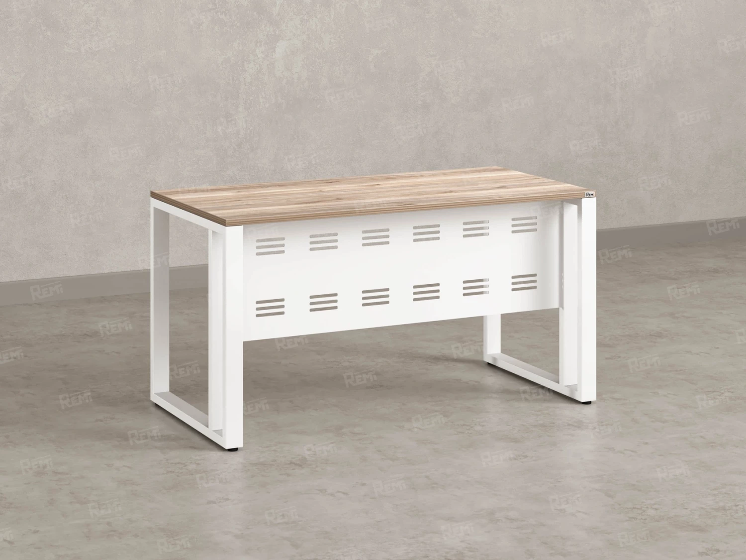 Стол прямой на О-образных опорах с металлическим экраном 1600x700x750 RM042-16x7 Дуб Маувелла/Белый