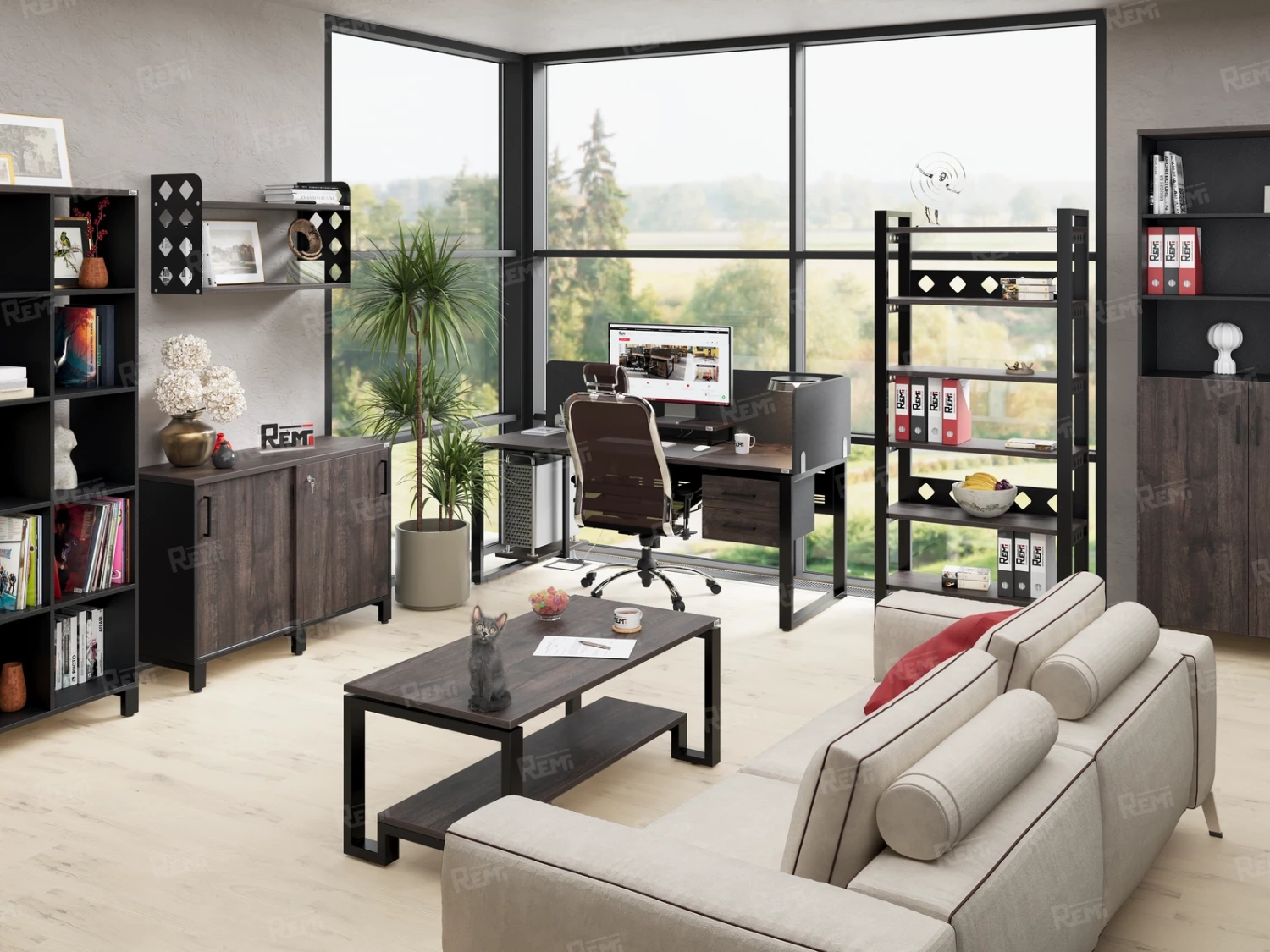 Cтол для переговоров, на О-обазном каркасе 2200x1000x750 RM081-220x100 Дуб Апрельский шоколад/Черный