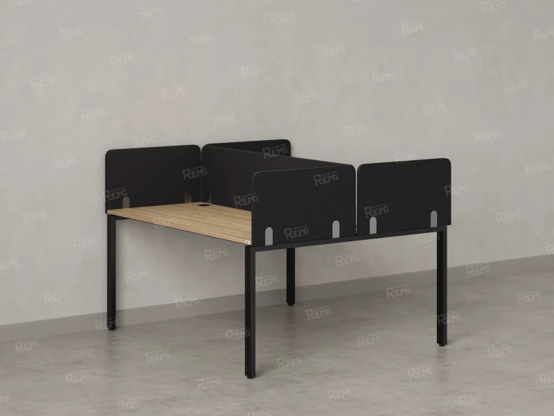 Бенч-система, 2 рабочих места, на П-образных опорах, 5 тканевых экрана 1600x1600x750 RM165-3-16x16 Вяз Швейцарский светлый/Черный