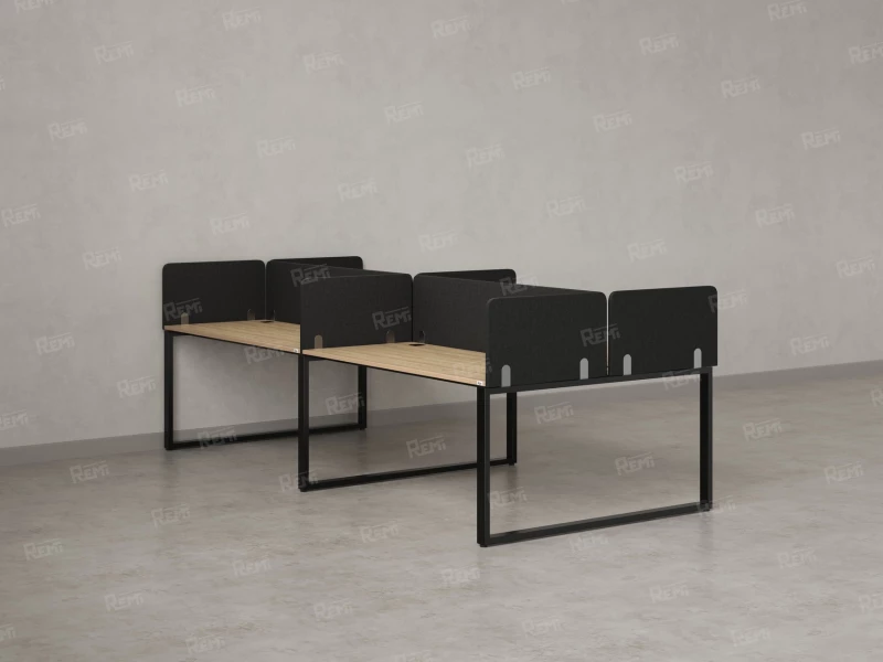 Бенч-система, 4 рабочих места, на О-образных опорах, 8 тканевых экранов 2800x1200x750 RM170-1-14x12 Вяз Швейцарский светлый/Черный