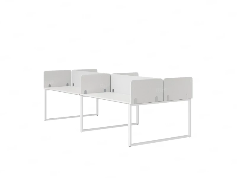 Бенч-система, 4 рабочих места, на О-образных опорах, 8 тканевых экранов 3600x1400x750 RM170-1-18x14 Белый/Белый