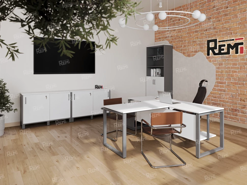 Стол прямой с подвесной тумбой, П-опора 1800x800x750 RM038-18x8 Белый/Серый