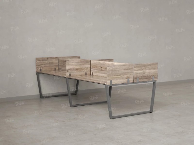 Бенч-система, 4 рабочих места, на U-образных опорах, 8 ЛДСП экранов 3200x1200x750 RM173-2-16x12 Дуб Маувелла/Серый