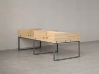 Бенч-система, 4 рабочих места, на О-образных опорах, 8 ЛДСП экранов 2800x1200x750 RM170-1-14x12 Вяз Швейцарский светлый/Серый