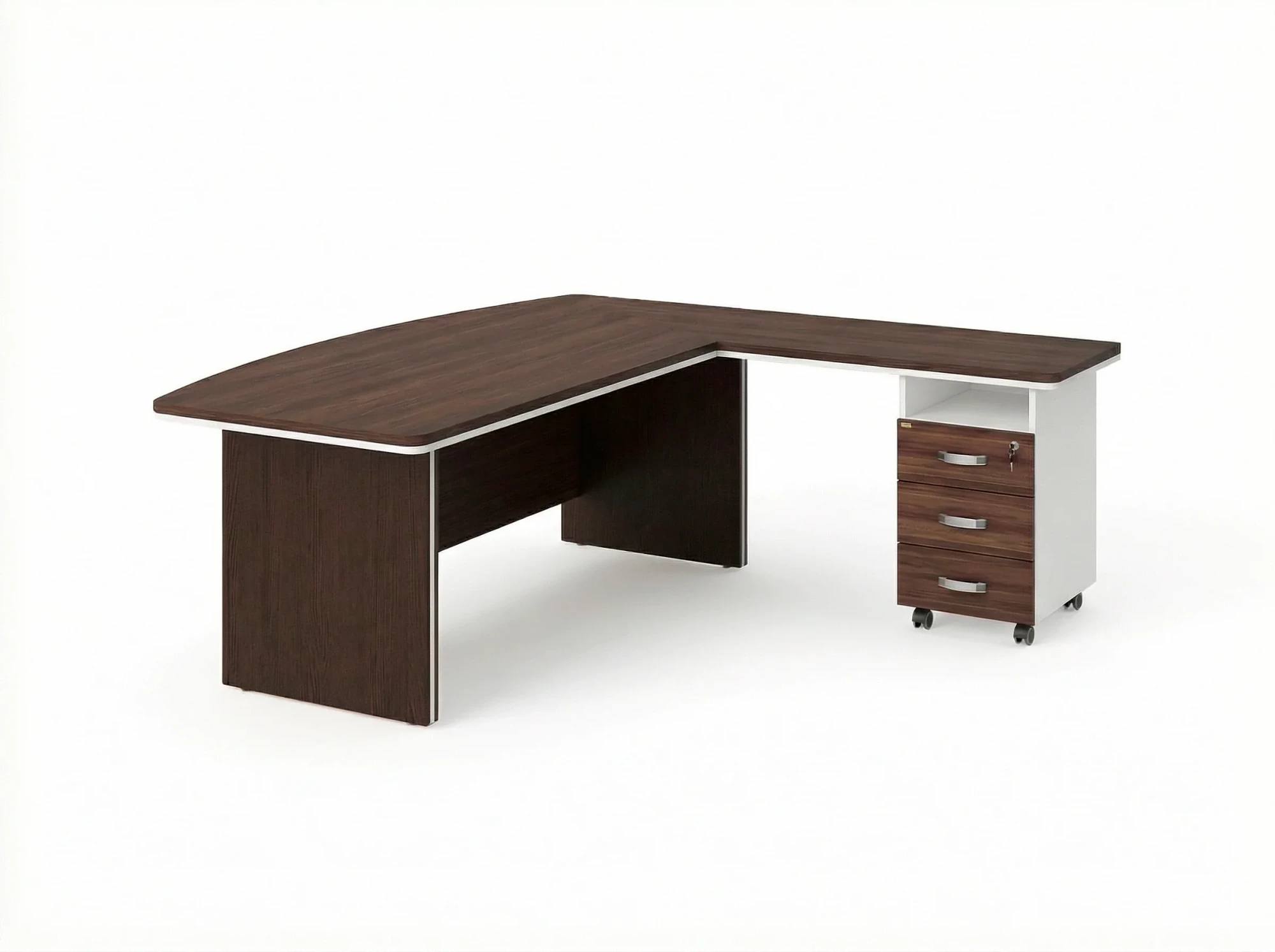 BRL RB071-200x200R Стол руководителя угловой R с тумбой 3 ящика 2000х2000х760 Венге/Белый
