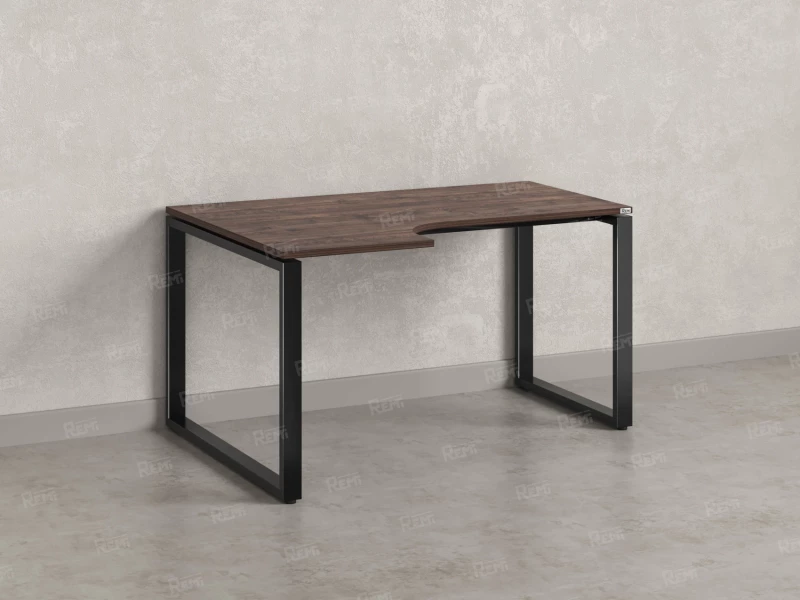 Стол угловой, О-опора, левый 1400x800/1000x750, RM055-14x8-10 Дуб Апрельский шоколад/Черный