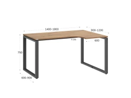 Стол угловой, О-опора, правый 1400x900/1200x750, RM054-14x9-12 Дуб Юстус/Серый