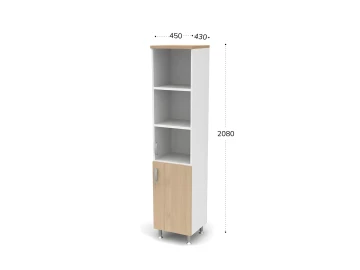 Шкаф закрытый комбинированный, стекло 5 уровней правый 450х430х2080 RB060-45х43R Акация/Белый