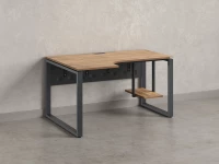 Стол угловой, экран металл, О-опора, левый 1600x900/1200x750, RM056-16x9-12 Дуб Юстус/Серый