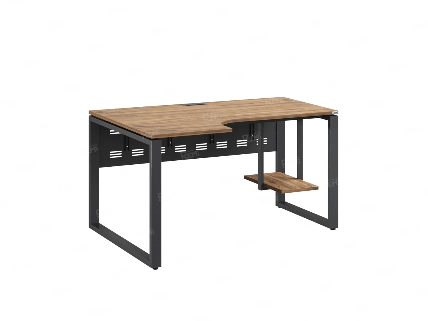 Стол угловой, экран металл, О-опора, левый 1600x900/1200x750, RM056-16x9-12 Дуб Юстус/Серый