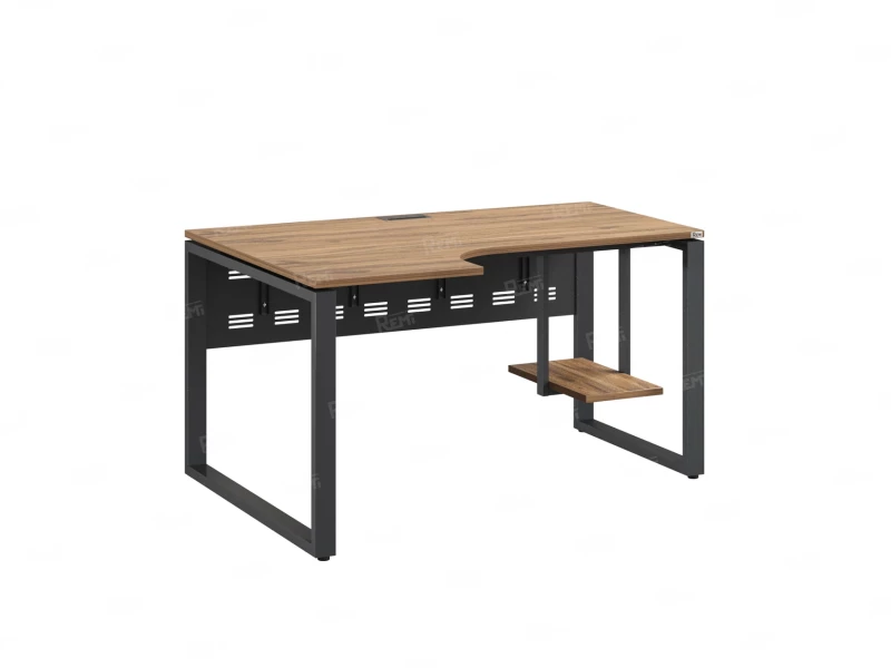 Стол угловой, экран металл, О-опора, левый 1600x900/1200x750, RM056-16x9-12 Дуб Юстус/Серый