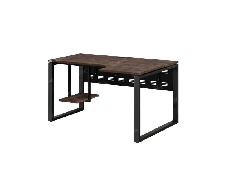 Стол угловой, экран металл, О-опора, правый 1400x800/1000x750, RM057-14x8-10 Дуб Апрельский шоколад/Черный