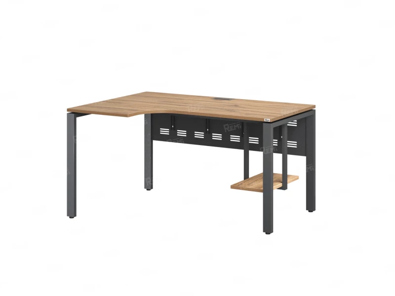 Стол угловой, экран металл, П-опора, левый 1400x900/1200x750, RM059-14x9-12 Дуб Юстус/Серый