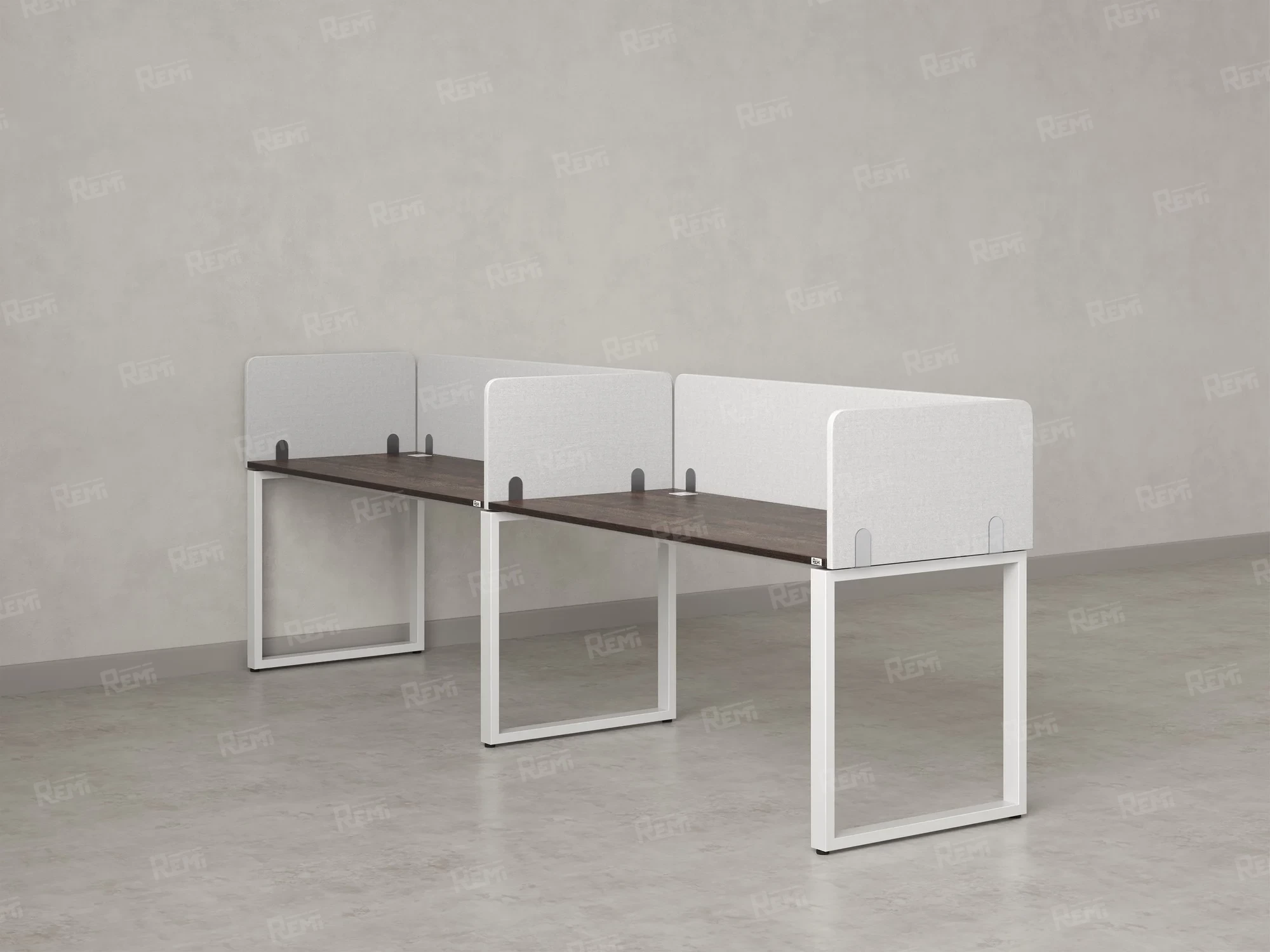 Бенч-система в 1 ряд, 2 рабочих места 5 тканевых экранов 3200x800x750 RM168-1-32x8 Дуб Апрельский шоколад/Белый