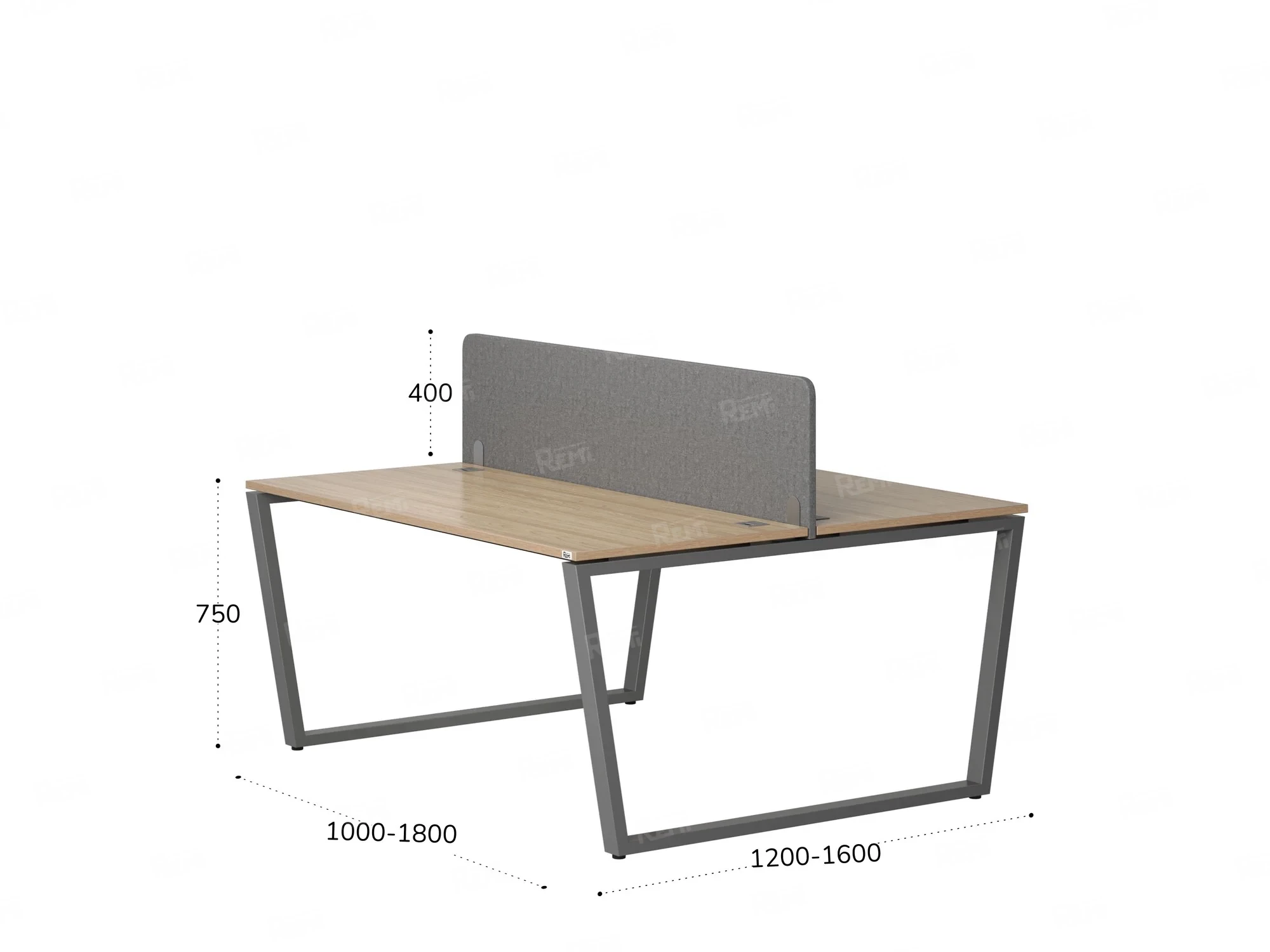 Бенч-система, 2 рабочих места, с одним тканевым экраном 1200x1400x750 RM172-1-12x14 Вяз Швейцарский светлый/Серый
