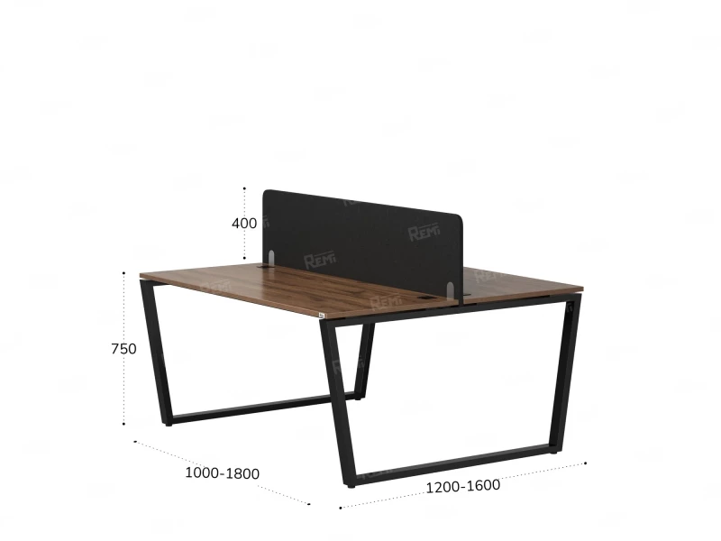 Бенч-система, 2 рабочих места, с одним тканевым экраном 1600x1400x750 RM172-1-16x14 Дуб Юстус/Черный