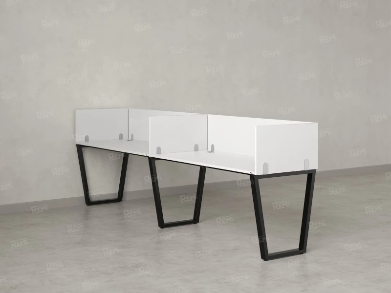 Бенч-система в 1 ряд, 2 рабочих места 5 ЛДСП экранов 2400x600x750 RM174-2-24x6 Белый/Черный