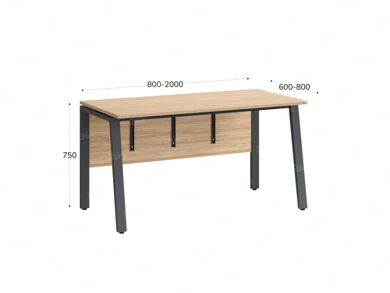 Стол прямой, Л-опора, экран ЛДСП,парящая стол-ца 1400x700x750 RM009-14x7 Вяз Швейцарский светлый/Серый