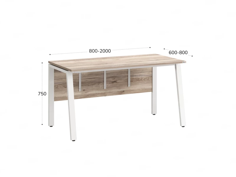Стол прямой, Л-опора, экран ЛДСП,парящая стол-ца 800x800x750 RM009-8x8 Дуб Маувелла/Белый